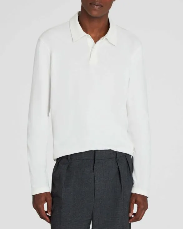 Club Monaco Polos LongSleeve Brushed Cotton Polo Cream 8211 Men