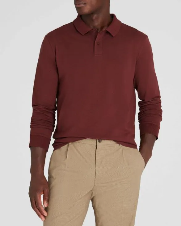 Club Monaco Polos Long Sleeve Clean Piqu Polo Burgundy 8211 Men