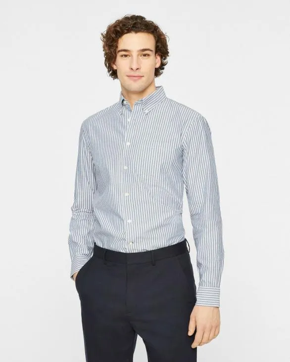 Club Monaco Shirts LongSleeve Banker Stripe Poplin Shirt White Base 8211 Men