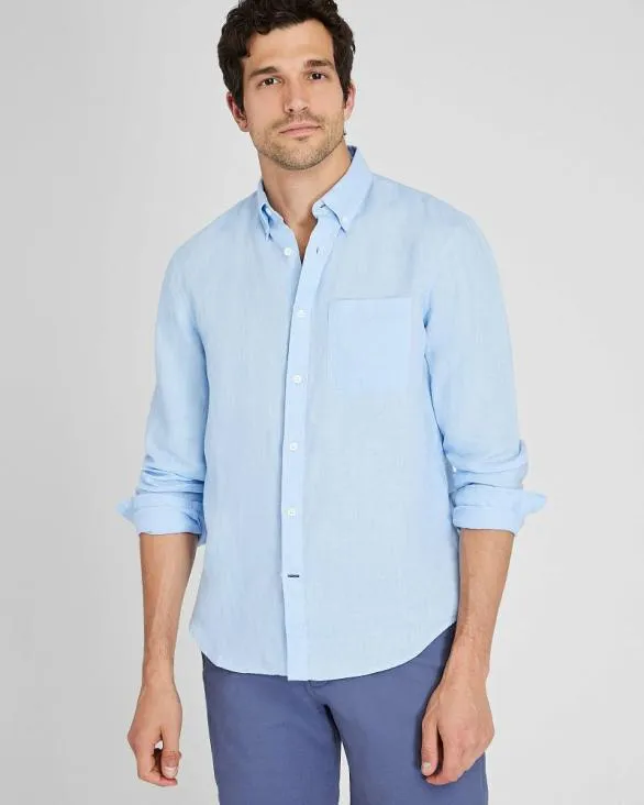 Club Monaco Shirts LongSleeve Solid Linen Shirt Light Blue Base 8211 Men