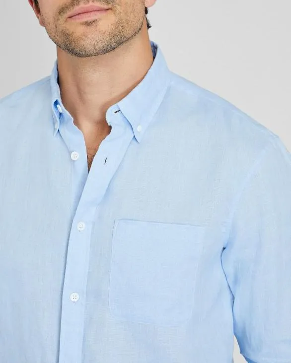 Club Monaco Shirts LongSleeve Solid Linen Shirt Light Blue Base 8211 Men