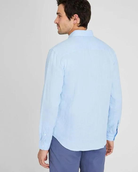 Club Monaco Shirts LongSleeve Solid Linen Shirt Light Blue Base 8211 Men