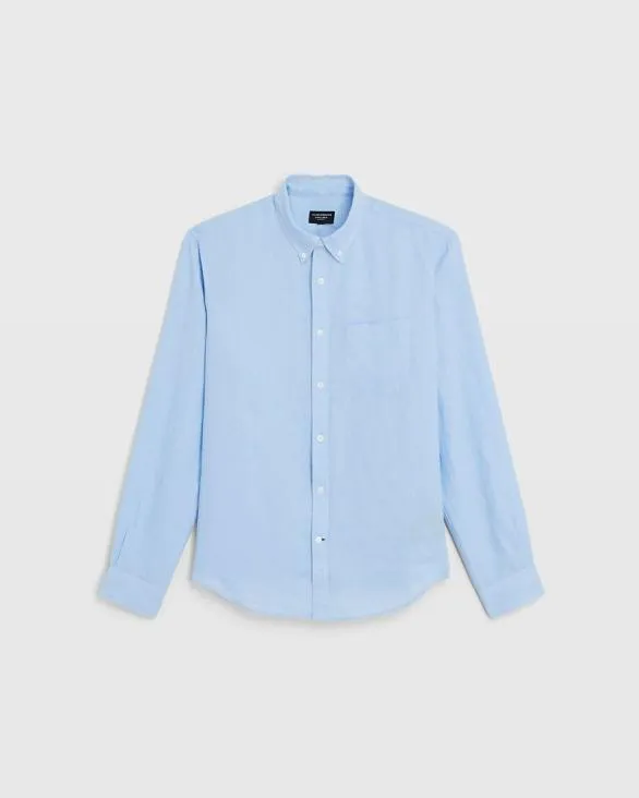 Club Monaco Shirts LongSleeve Solid Linen Shirt Light Blue Base 8211 Men