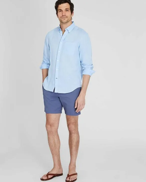Club Monaco Shirts LongSleeve Solid Linen Shirt Light Blue Base 8211 Men