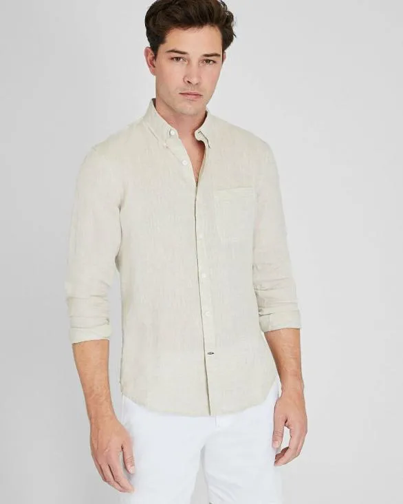Club Monaco Shirts Long Sleeve Solid Linen Shirt Natural 8211 Men