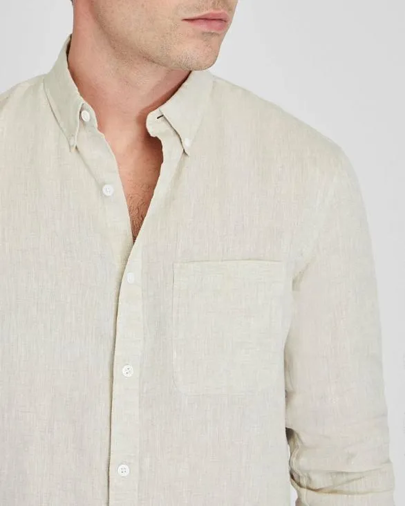 Club Monaco Shirts Long Sleeve Solid Linen Shirt Natural 8211 Men