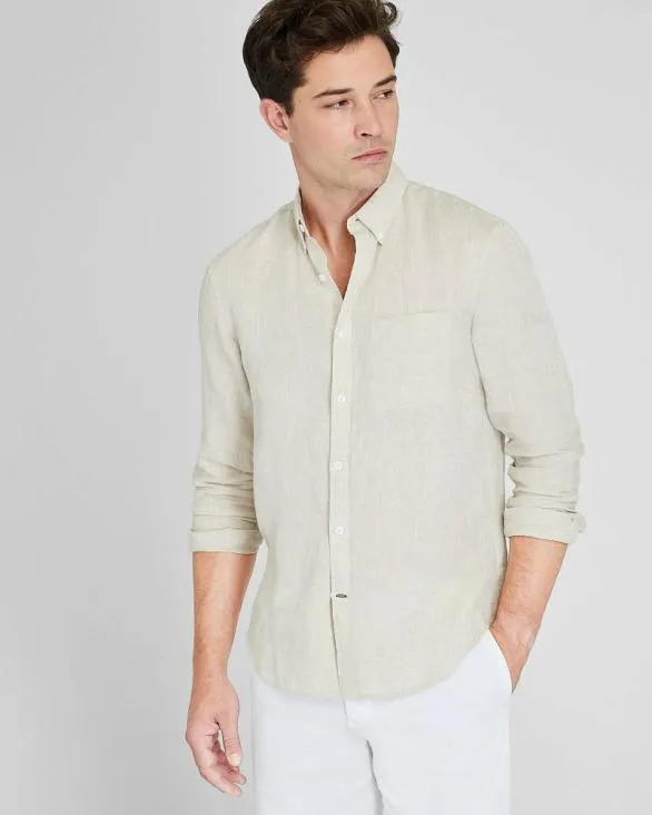 Club Monaco Shirts Long Sleeve Solid Linen Shirt Natural 8211 Men
