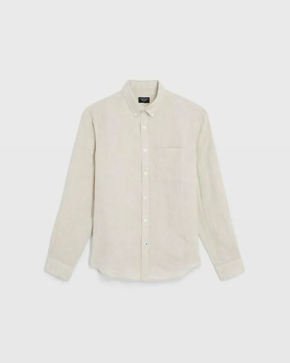 Club Monaco Shirts Long Sleeve Solid Linen Shirt Natural 8211 Men