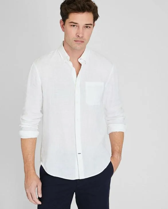 Club Monaco Shirts LongSleeve Solid Linen Shirt White 8211 Men