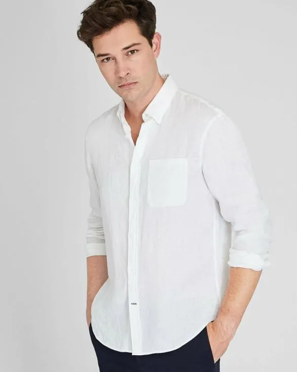 Club Monaco Shirts LongSleeve Solid Linen Shirt White 8211 Men