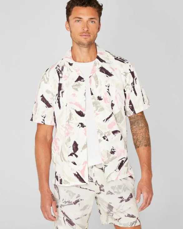Club Monaco Shirts Short Sleeve Camp Collar Block Print Shirt Pink Mix 8211 Men