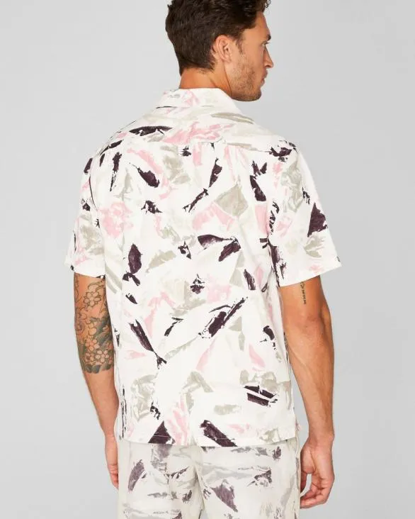 Club Monaco Shirts Short Sleeve Camp Collar Block Print Shirt Pink Mix 8211 Men