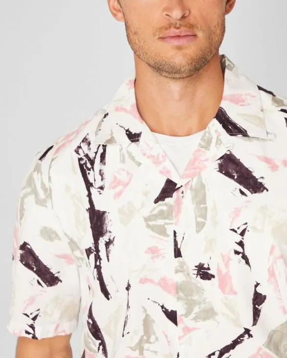 Club Monaco Shirts Short Sleeve Camp Collar Block Print Shirt Pink Mix 8211 Men