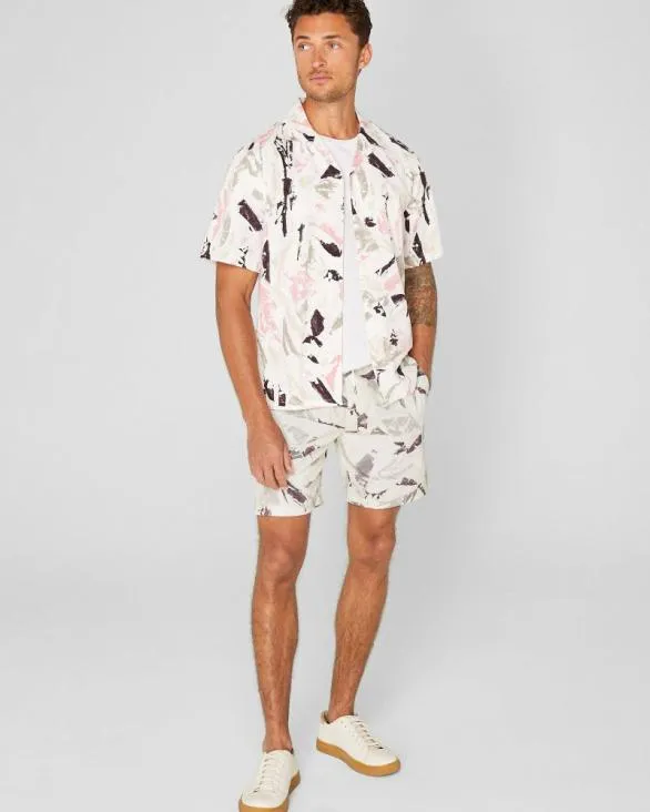 Club Monaco Shirts Short Sleeve Camp Collar Block Print Shirt Pink Mix 8211 Men