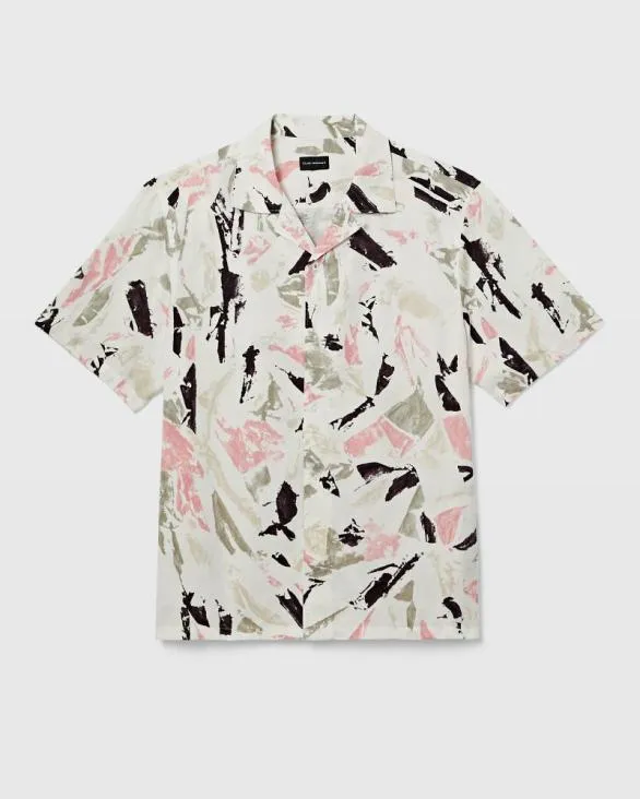 Club Monaco Shirts Short Sleeve Camp Collar Block Print Shirt Pink Mix 8211 Men