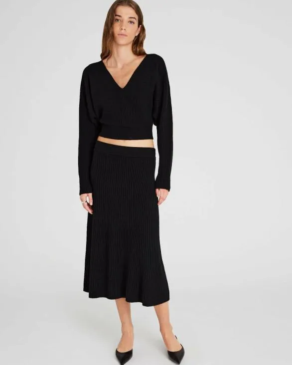 Club Monaco Skirts Rib Knit Flounce Skirt Black 8211 Women