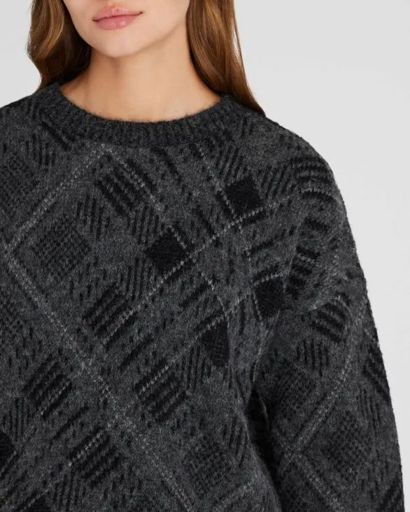 Club Monaco Sweaters Plaid Jacquard Oversized Sweater Grey Mix 8211 Women