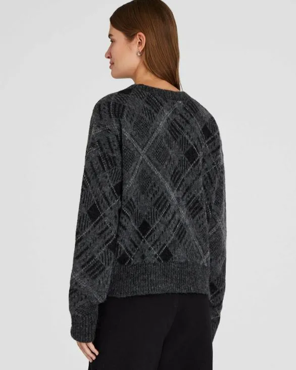 Club Monaco Sweaters Plaid Jacquard Oversized Sweater Grey Mix 8211 Women