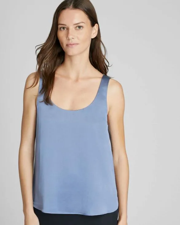 Club Monaco Tops Luxe Silk Scoop Neck Top Blue 8211 Women