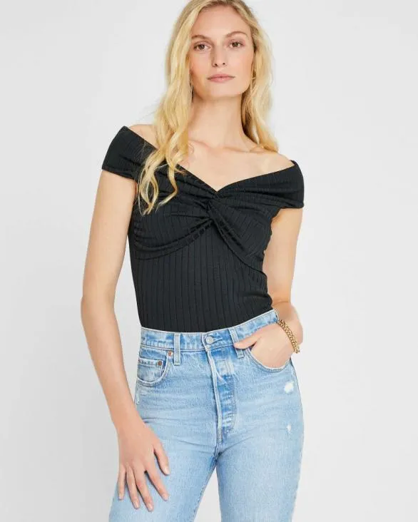 Club Monaco Tops Open VNeck Twist Top Black 8211 Women