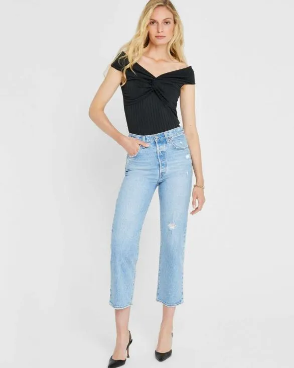 Club Monaco Tops Open VNeck Twist Top Black 8211 Women