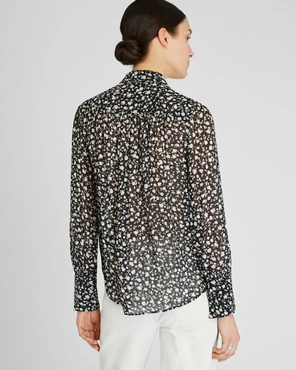 Club Monaco Tops Shirred Shoulder Blouse Black 8211 Women