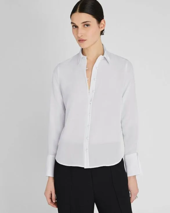Club Monaco Tops Silk CoveredButton Blouse Sky Light 8211 Women