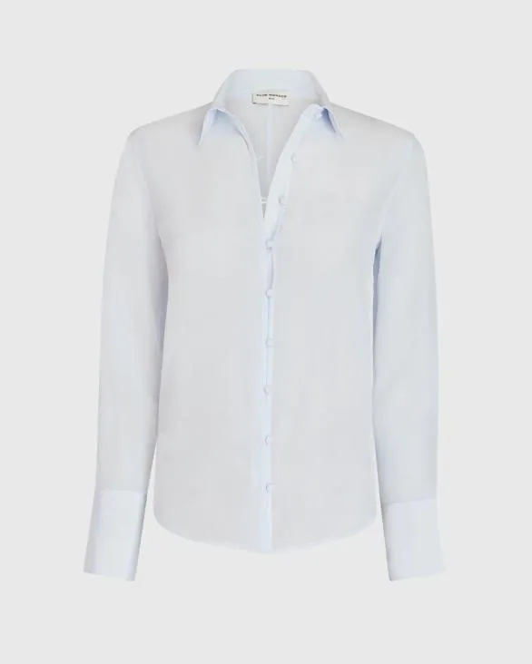 Club Monaco Tops Silk CoveredButton Blouse Sky Light 8211 Women