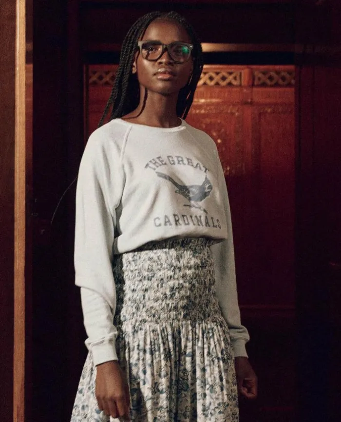 CollectionTees and Sweats The Great The Shrunken Sweatshirt Light Sky With Perched Cardinal Graphic