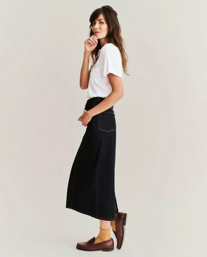 Collection The Great The Column Skirt Midnight Rinse