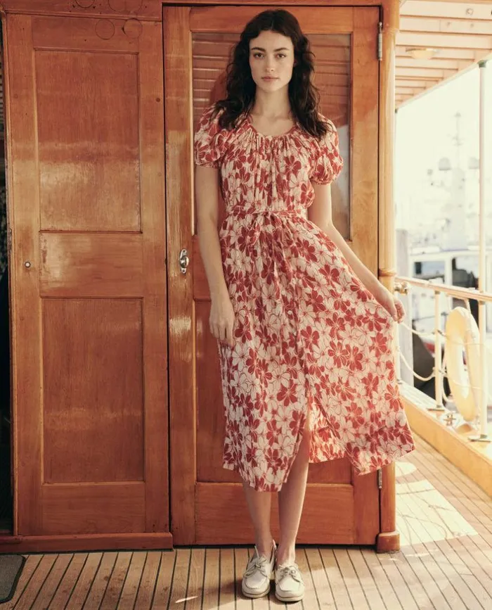 Collection The Great The Seascape Dress Burnt Red Hibiscus Flower