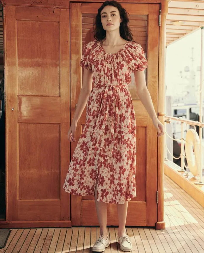 Collection The Great The Seascape Dress Burnt Red Hibiscus Flower