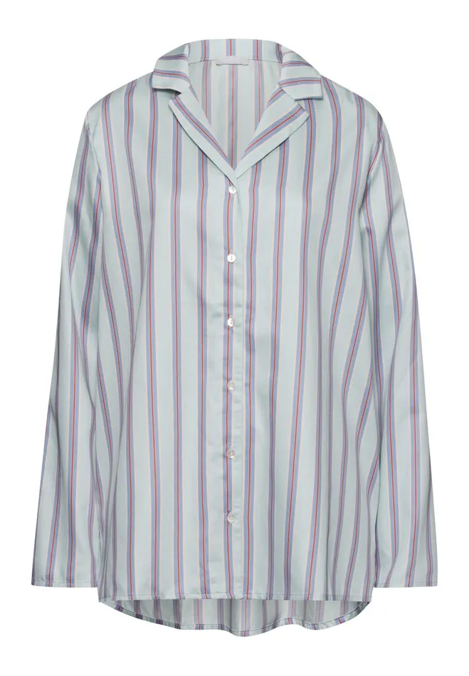 Cotton Button Front Pajama Shirt Balanced Stripe Women HANRO Pajama Tops