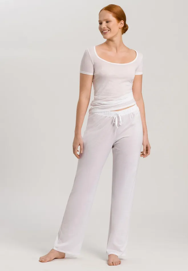 Cotton Drawstring Pants White Women HANRO Pajama Bottoms