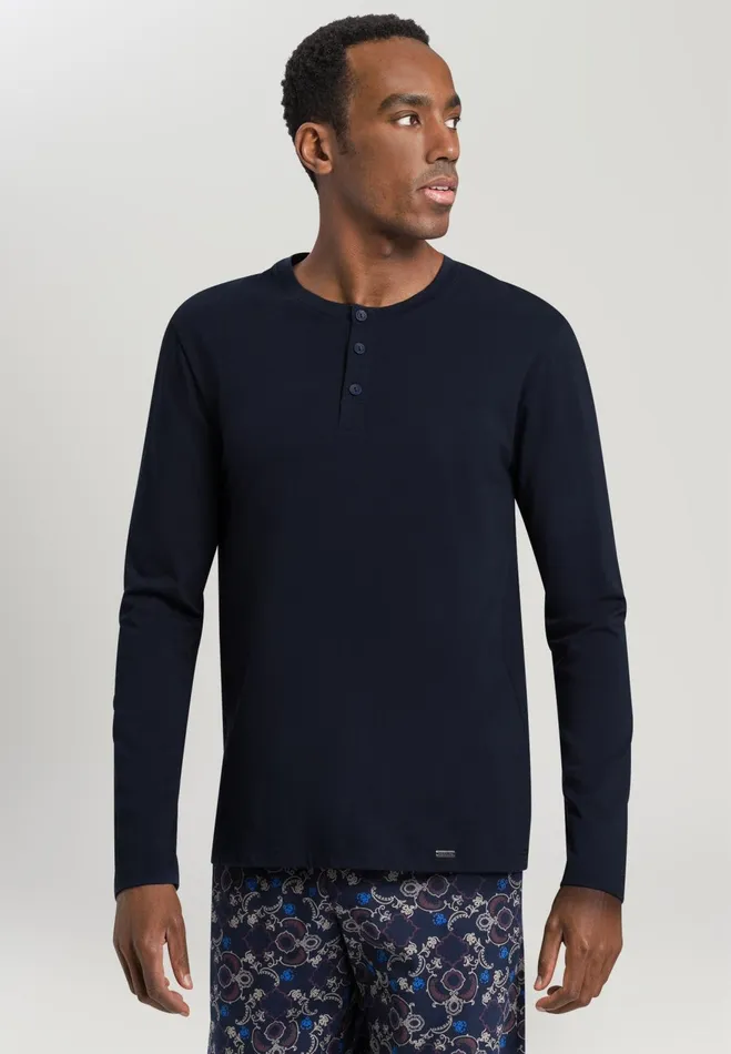 Cotton Henley Top Deep Navy Men HANRO Pajama Tops