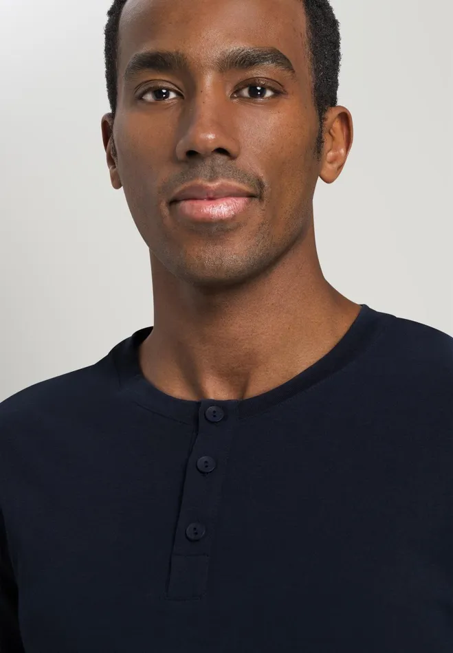 Cotton Henley Top Deep Navy Men HANRO Pajama Tops