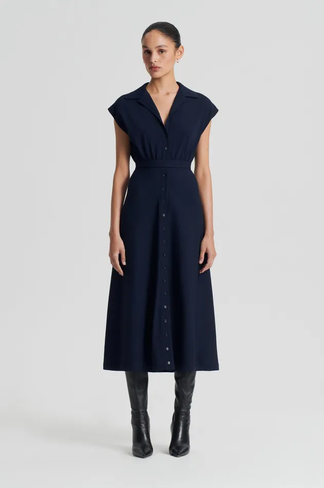 CREPE KNIT SHIRT DRESS NAVY Women Dresses Scanlan Theodore