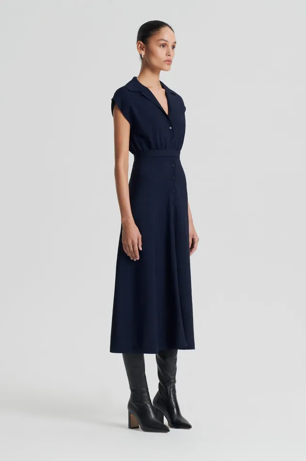 CREPE KNIT SHIRT DRESS NAVY Women Dresses Scanlan Theodore
