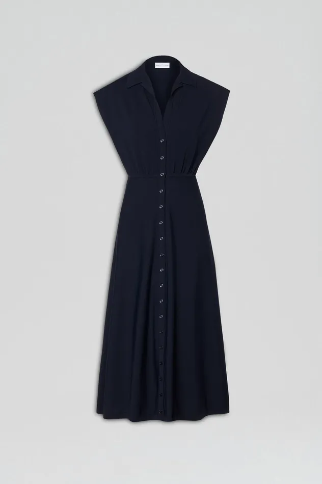 CREPE KNIT SHIRT DRESS NAVY Women Dresses Scanlan Theodore