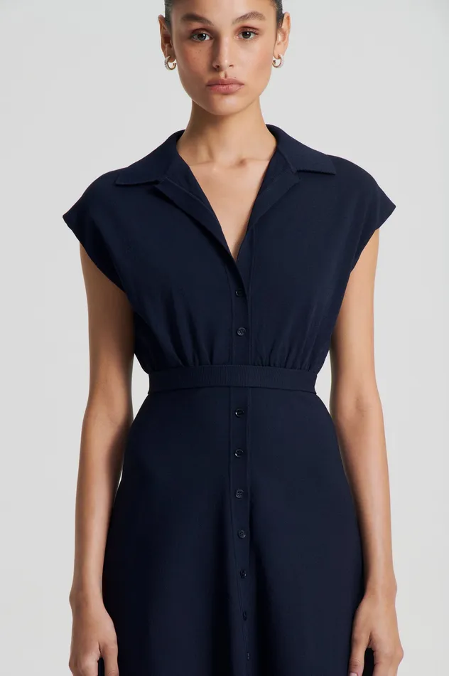 CREPE KNIT SHIRT DRESS NAVY Women Dresses Scanlan Theodore