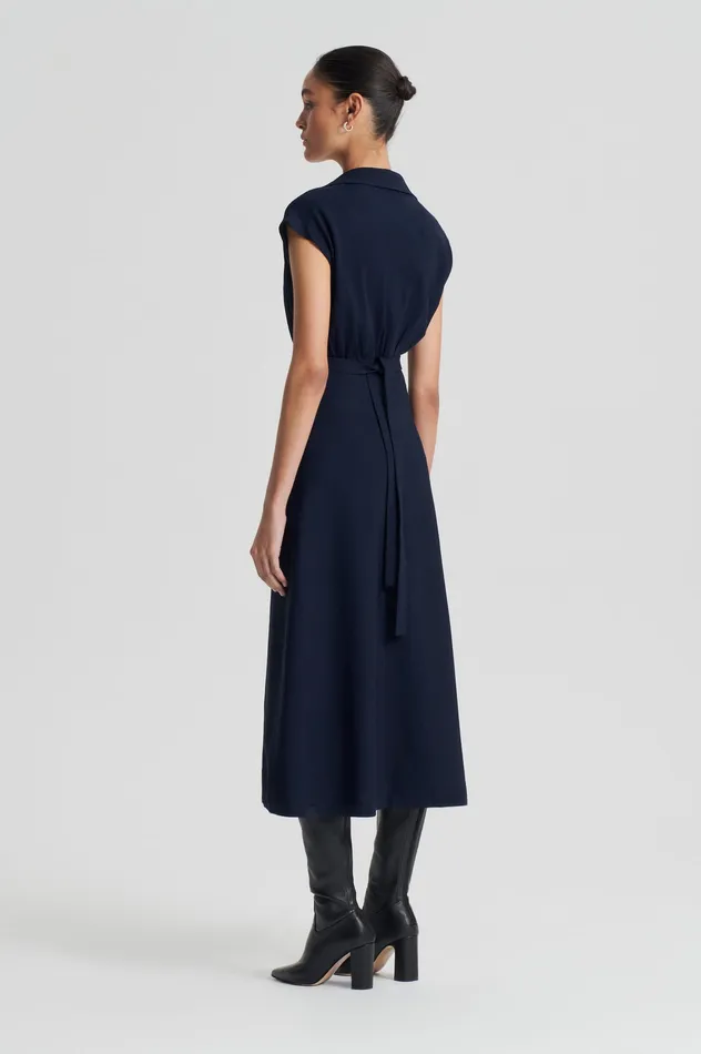 CREPE KNIT SHIRT DRESS NAVY Women Dresses Scanlan Theodore
