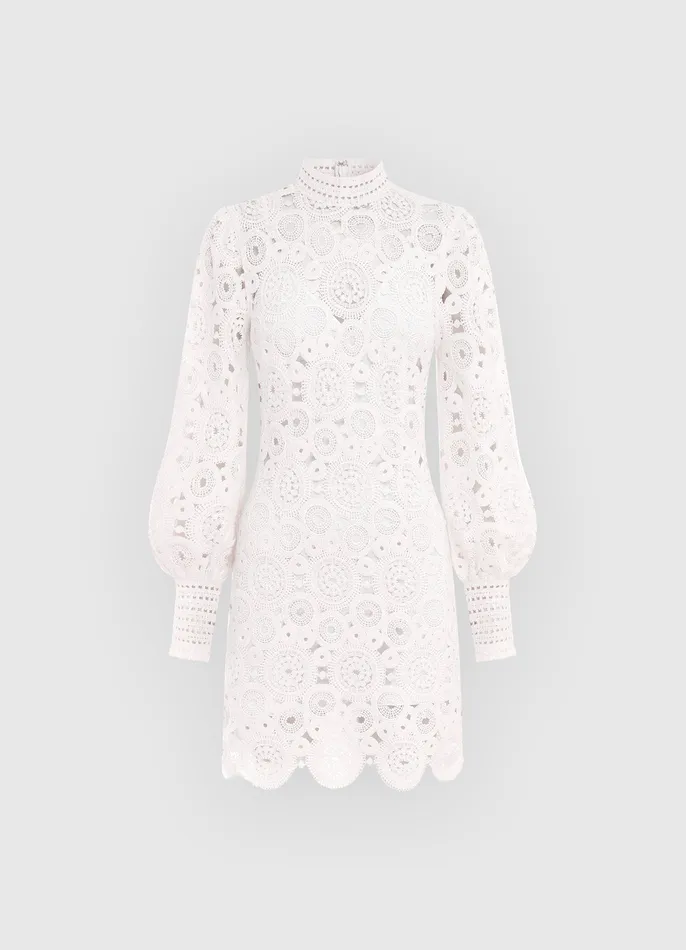 Daisy Crochet Long Sleeve Mini Dress 8211 Snow Women Dresses and Jumpsuits LEO LIN