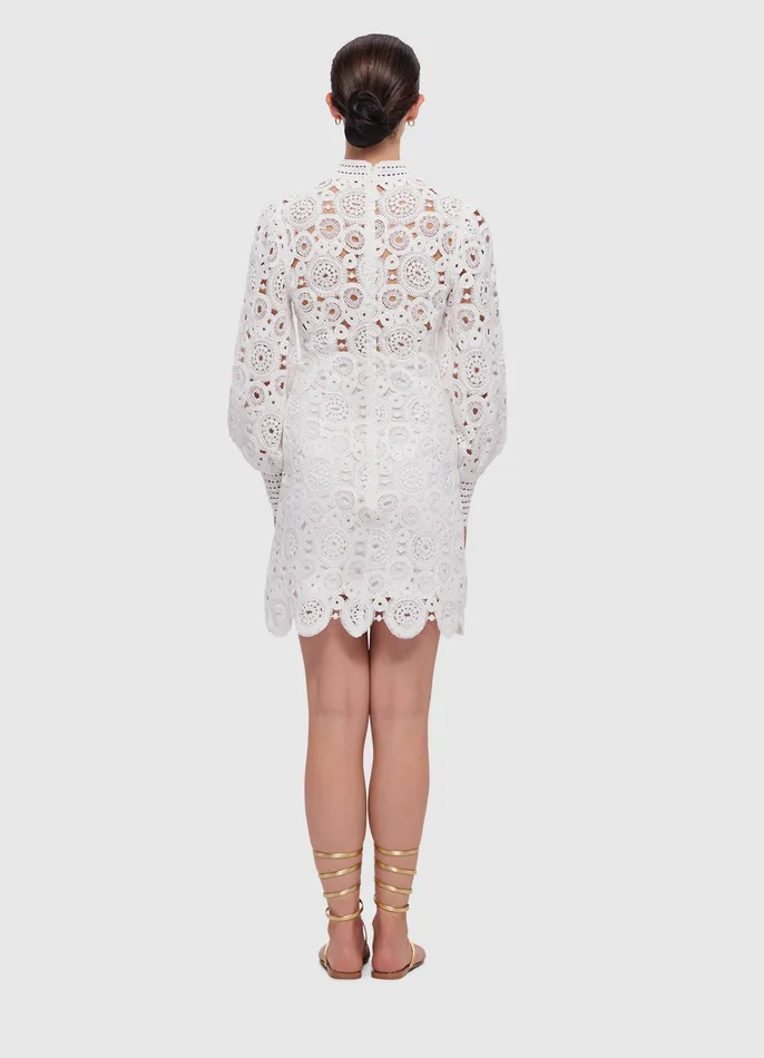 Daisy Crochet Long Sleeve Mini Dress 8211 Snow Women Dresses and Jumpsuits LEO LIN