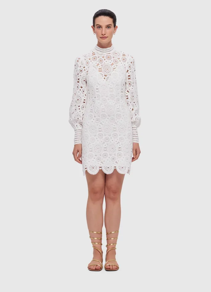 Daisy Crochet Long Sleeve Mini Dress 8211 Snow Women Dresses and Jumpsuits LEO LIN