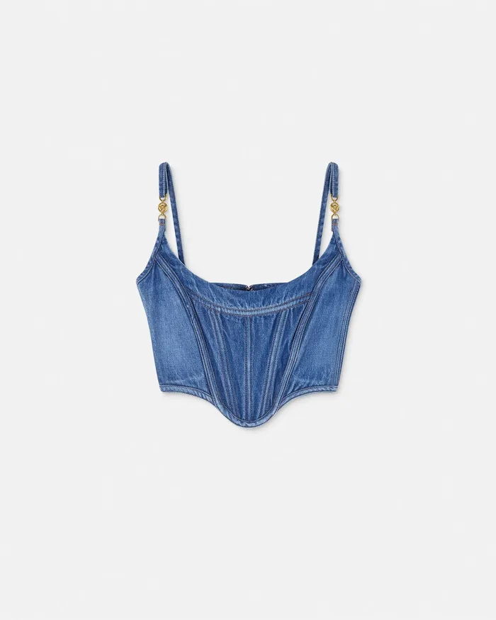 Denim Women Versace Medusa 03995 Denim Corset Top Blue