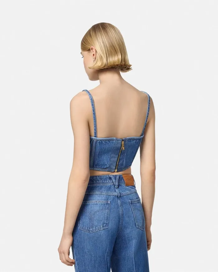 Denim Women Versace Medusa 03995 Denim Corset Top Blue