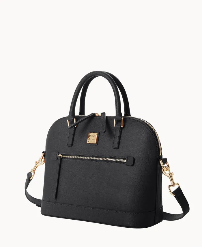 Dooney and Bourke Satchels Saffiano Domed Zip Satchel Black 8211 WomenMen