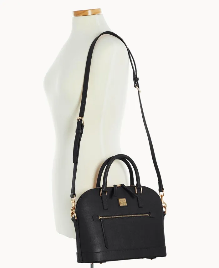Dooney and Bourke Satchels Saffiano Domed Zip Satchel Black 8211 WomenMen