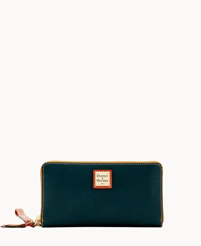 Dooney and Bourke Wallets Pebble Grain Large Zip Around Wristlet Black 8211 WomenMen