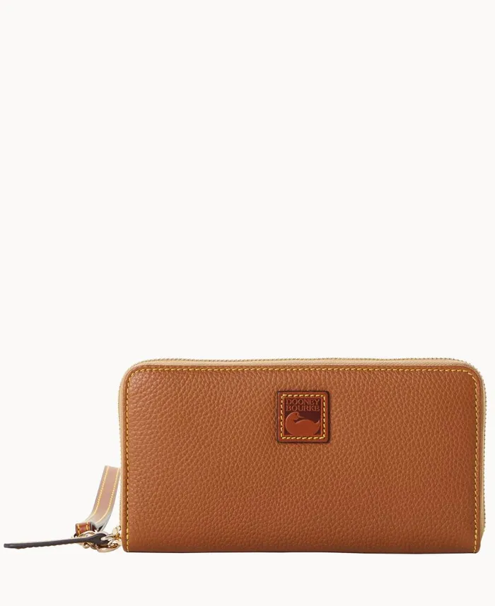 Dooney and Bourke Wallets Pebble Grain Large Zip Around Wristlet Caramel 8211 WomenMen